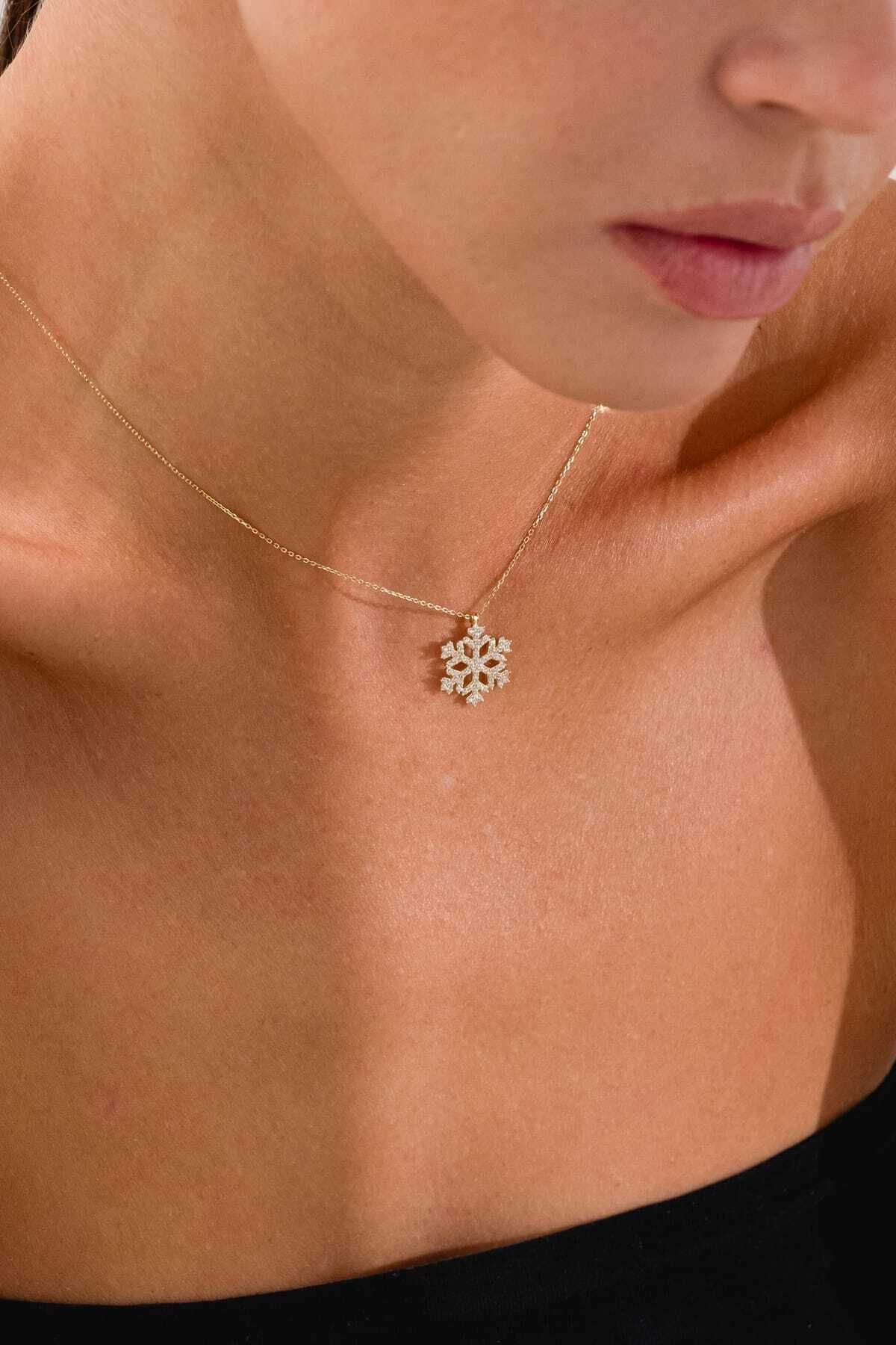 14K Gold Snowflake Necklace Gold Necklace
