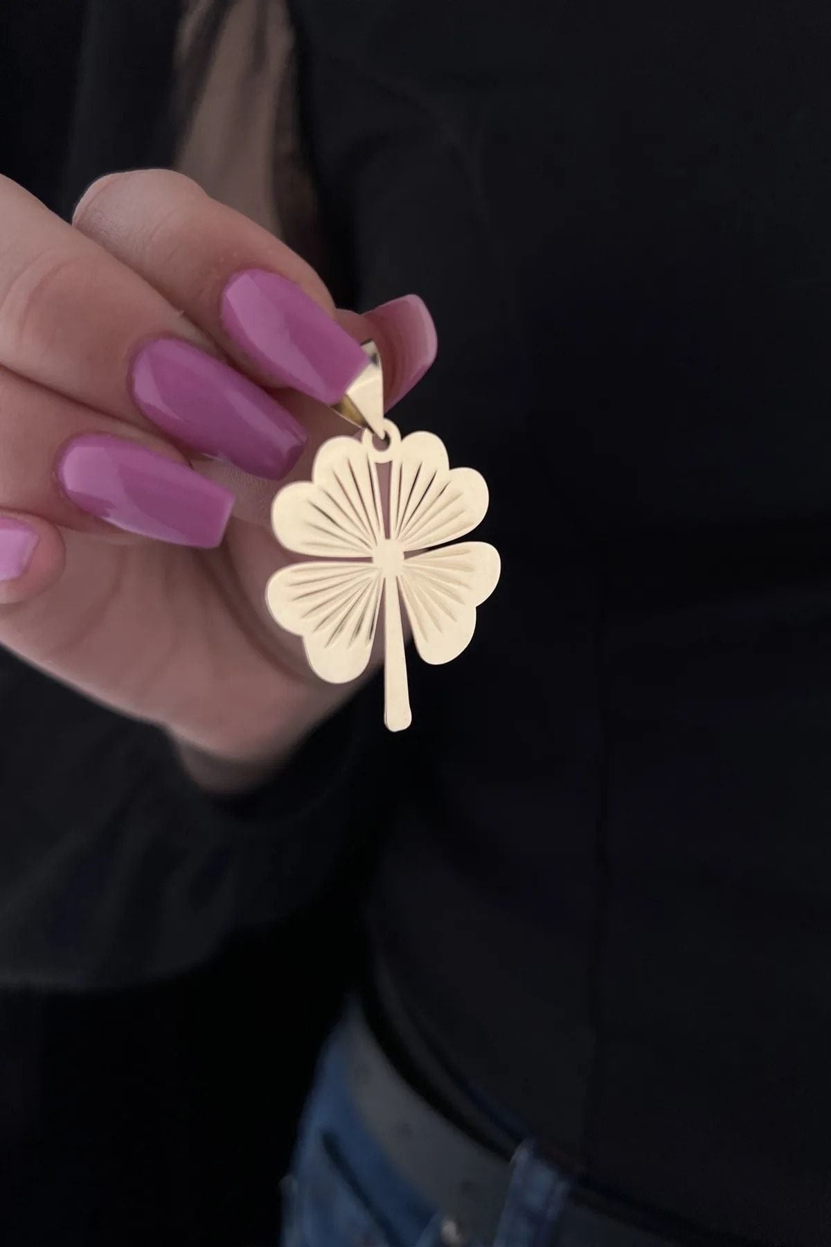 14K Gold Large Clover Pendant Lucky Pendant