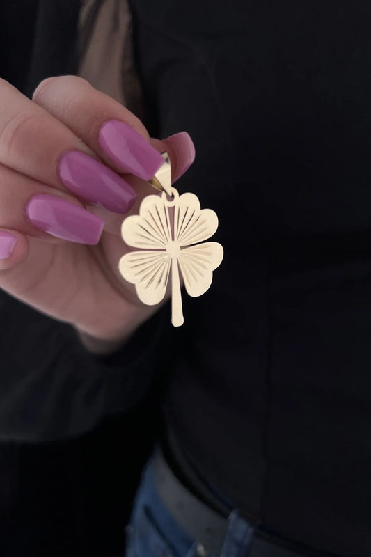 14K Gold Large Clover Pendant Lucky Pendant