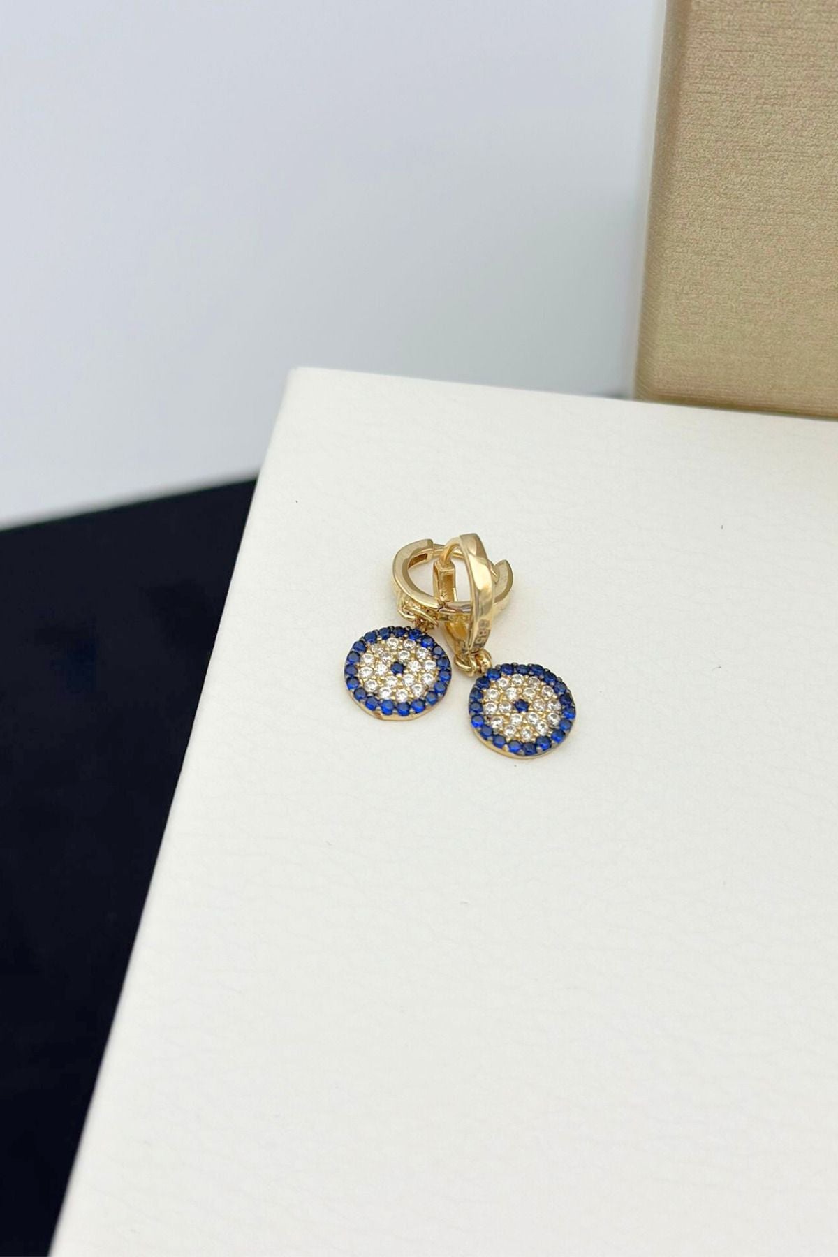 14 Carat Gold Evil Eye Beaded Earrings