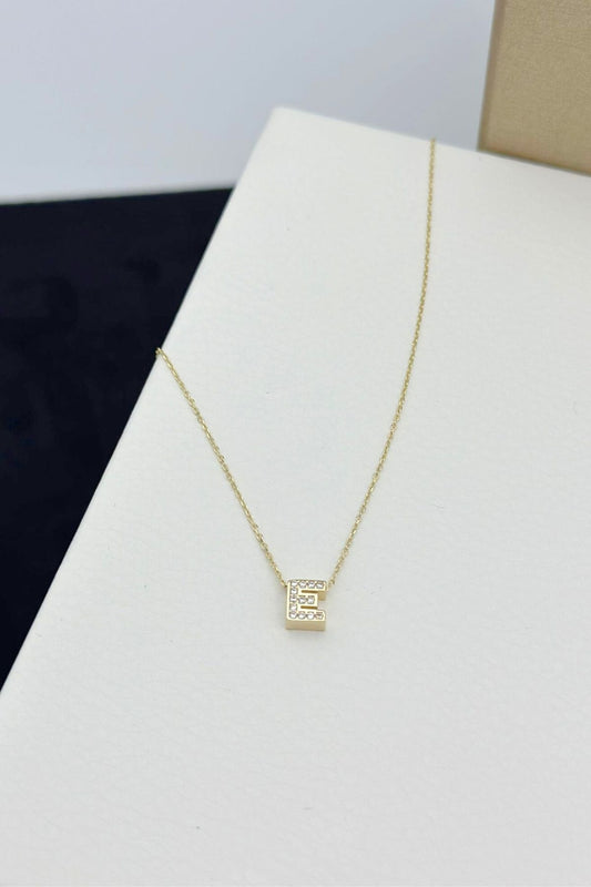 14K Gold Letter E Necklace