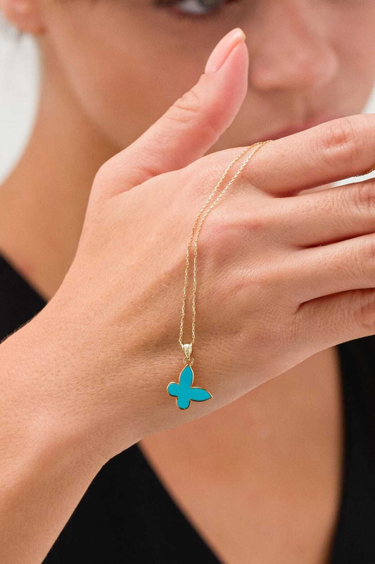 14K Gold Butterfly Enamel Necklace