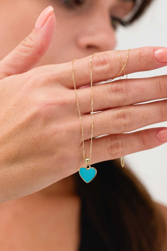 14 Carat Gold Enameled Heart Necklace Blue Heart Necklace