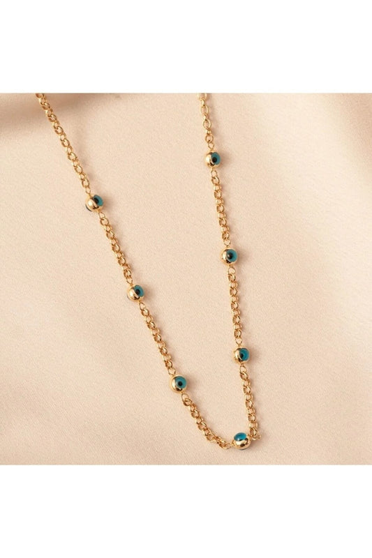 14K Gold Evil Eye Beaded Chain