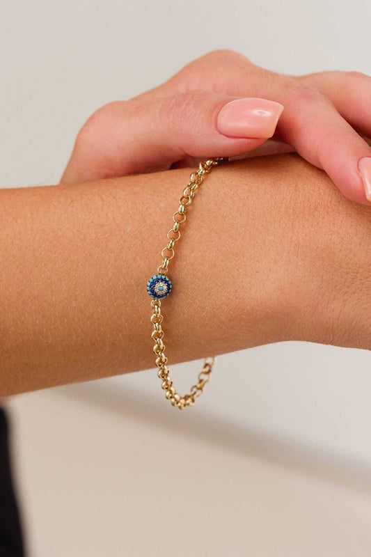14 Carat Gold Evil Eye Beaded Bracelet Gold Single Bracelet