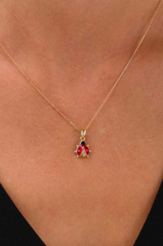 14K Gold Ladybug Necklace Lucky Necklace Charm