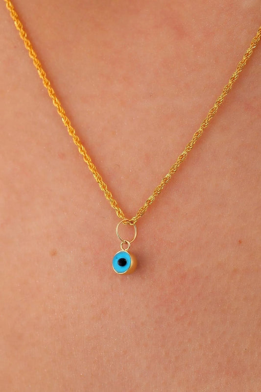 14K Gold Mini Eye Rope Twist Chain Necklace Women