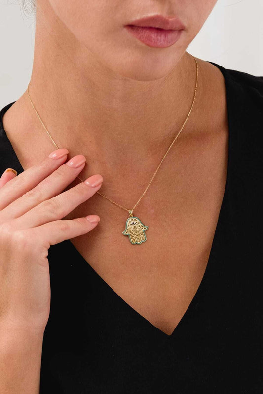 14 Carat Gold Written Fatima Hand Gold Necklace