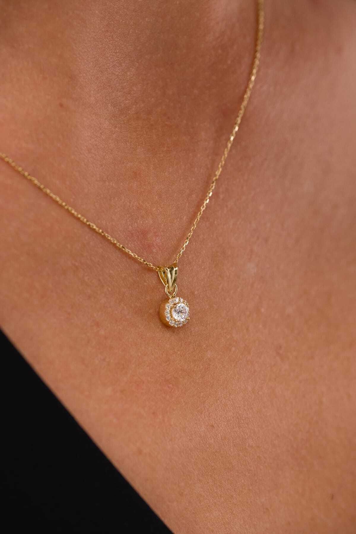 14K Gold Round Mexican Stone Necklace
