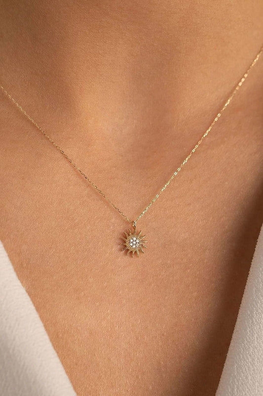 14K Gold Sun Necklace 40 CM