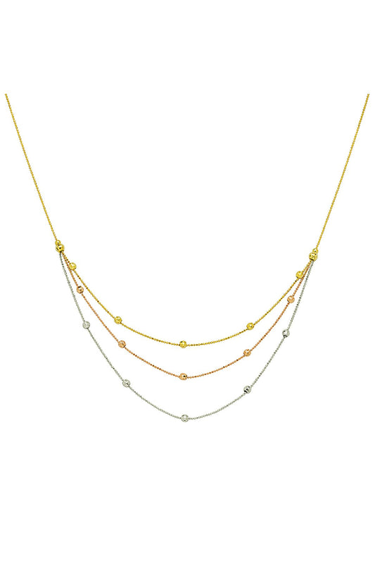 14 Carat Gold 3 Row Ball Stoneless Necklace Gold Necklace