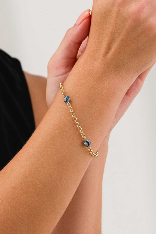 14K Gold 3 Evil Eye Beaded Bracelet