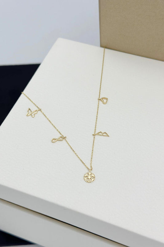 14K Gold Snowflake Multi Pattern Necklace