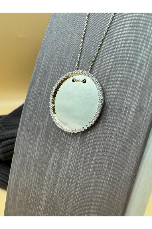 14K Gold Stone Frame Plate Name Necklace
