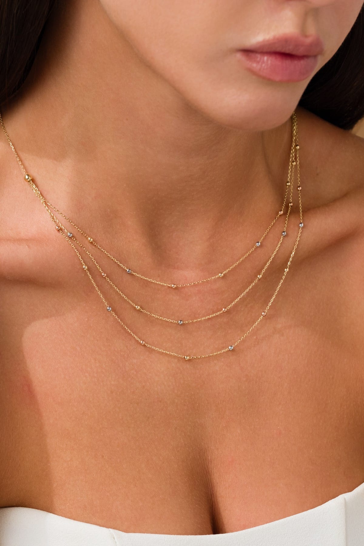 14 Ayar Dorika Toplu Renkli Altın Zincir