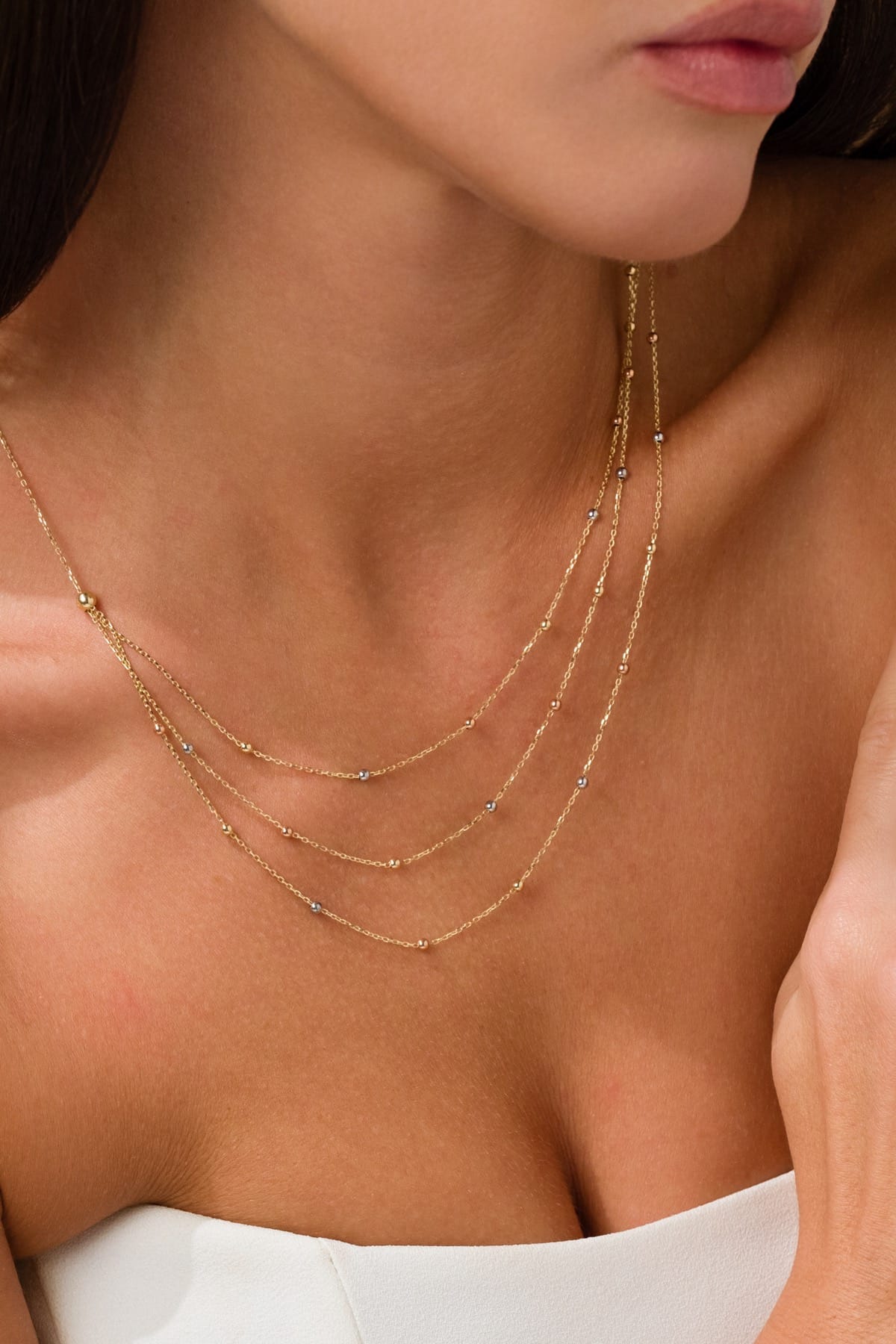 14 Ayar Dorika Toplu Renkli Altın Zincir