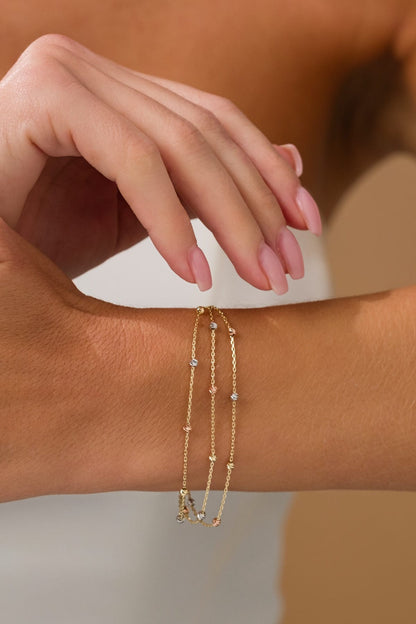 14 Ayar Üç Sıralı Dorika Toplu Altın Bileklik