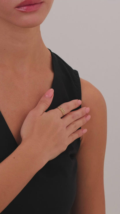 14 Ayar Kanat Tasarım Taşlı Çıtır Altın Yüzük