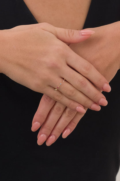 14 Ayar Renkli Dalgalı Tasarım Çıtır Altın Yüzük