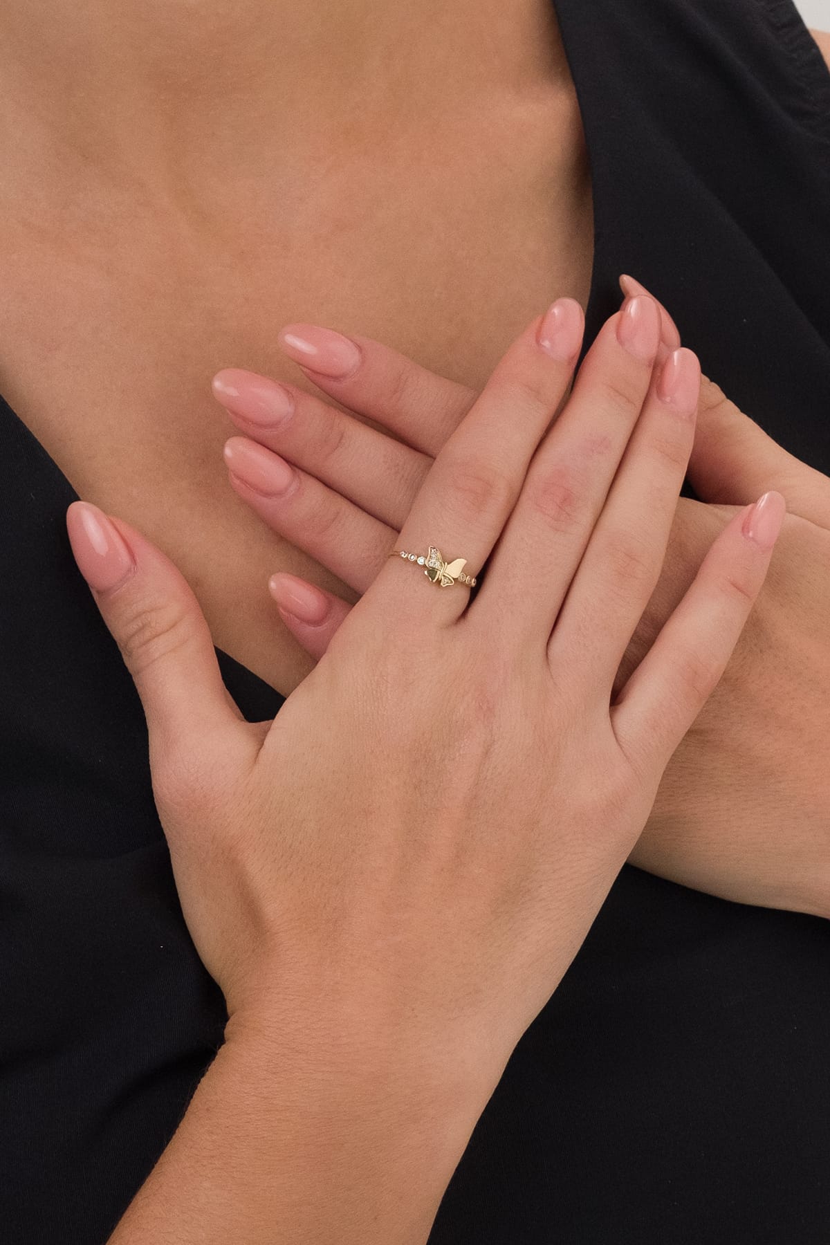 14 Ayar Kelebek Tasarım Çıtır Altın Yüzük