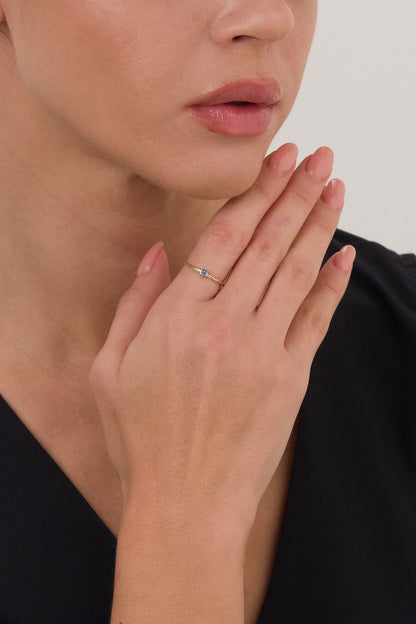 14 Ayar Mavi Taşlı Burgu Model Çıtır Altın Yüzük