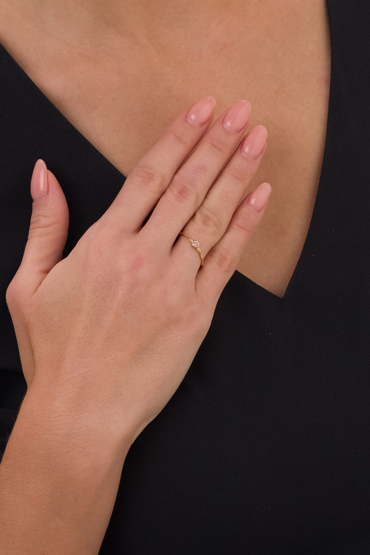 14 Ayar Burgu Pembe Taşlı Çıtır Altın Yüzük