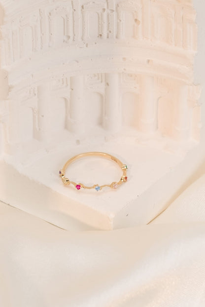 14 Ayar Renkli Dalgalı Tasarım Çıtır Altın Yüzük