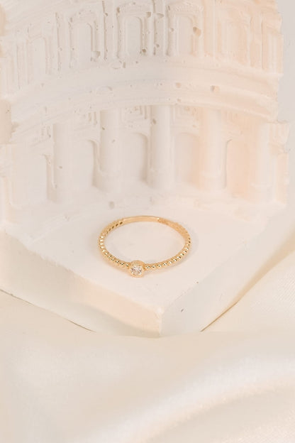 14 Ayar Tek Taşlı Desenli Çıtır Altın Yüzük