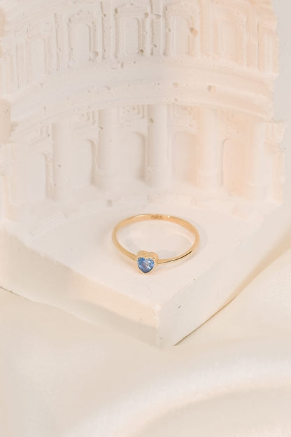 14 Ayar Mavi Taşlı Kalp Çıtır Altın Yüzük