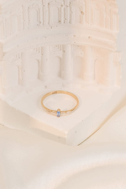 14 Ayar Mavi Taşlı Çıtır Altın Yüzük