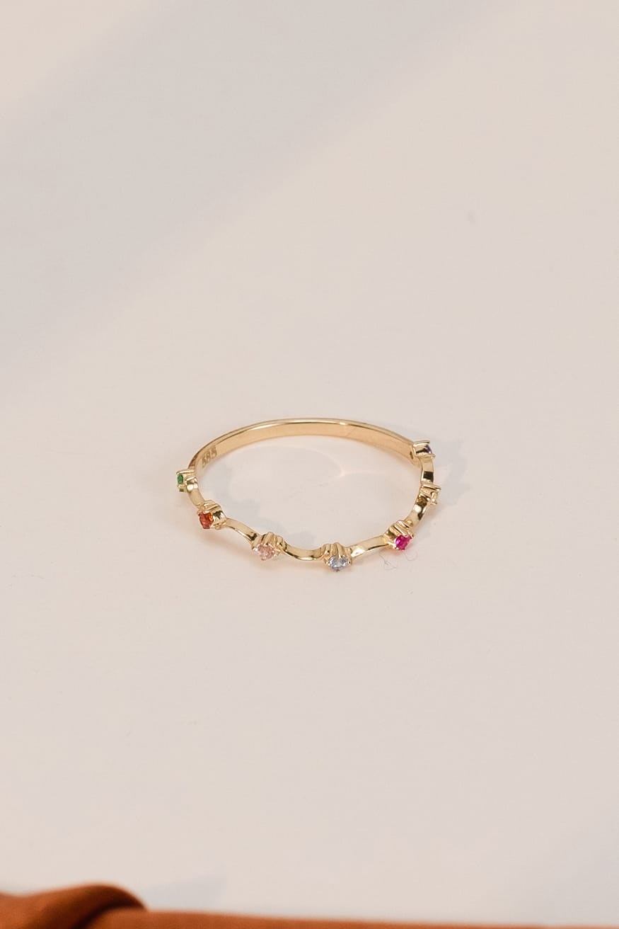 14 Ayar Renkli Dalgalı Tasarım Çıtır Altın Yüzük