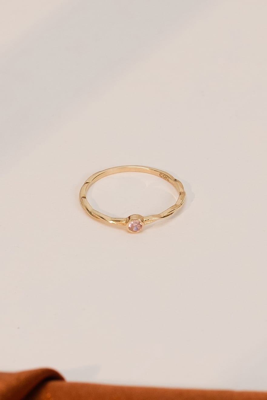 14 Ayar Burgu Pembe Taşlı Çıtır Altın Yüzük